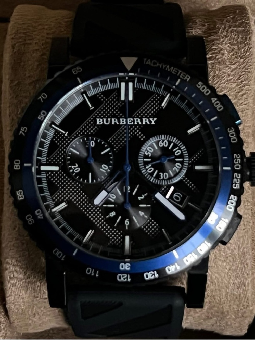 Burberry Black Watch with Blue Bezel and Accents